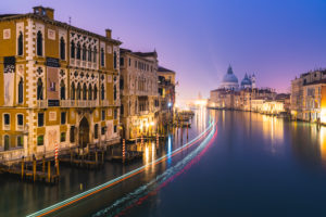 Grand Canal at night, Palazzo Cavalli-Franchetti, Santa Maria della Salute, Venice, historic center, Veneto, Italy, northern Italy, Rialto, Europe Grand Canal at night, Palazzo Cavalli-Franchetti, Santa Maria della Salute, Venice, historic center, Veneto, Italy, northern Italy, Rialto, Europe